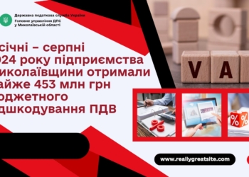 У січні – серпні 2024 року підприємства Миколаївщини отримали майже 453 млн. грн. бюджетного відшкодування ПДВ