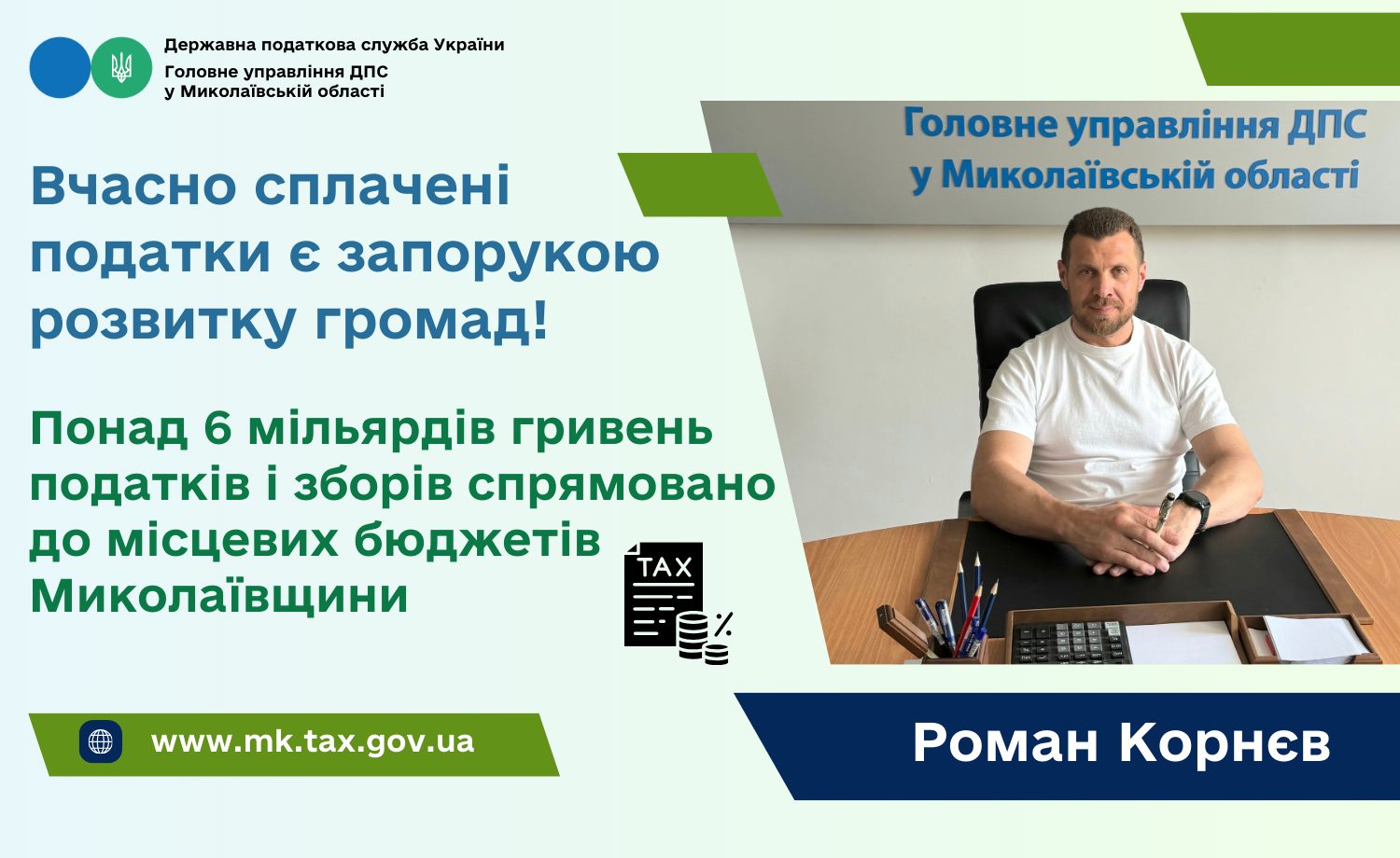 Роман Корнєв: Понад 6 млрд. грн. податків і зборів спрямовано до місцевих бюджетів Миколаївщини
