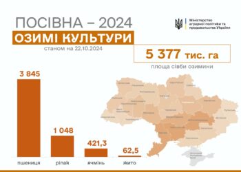 Аграрії країни засіяли майже 5,4 млн га озимих культур