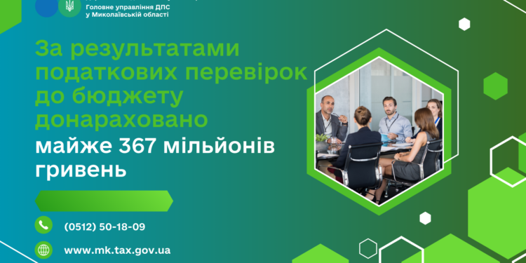 За результатами податкових перевірок до бюджету донараховано майже 367 млн. грн., – ДПС Миколаївщини
