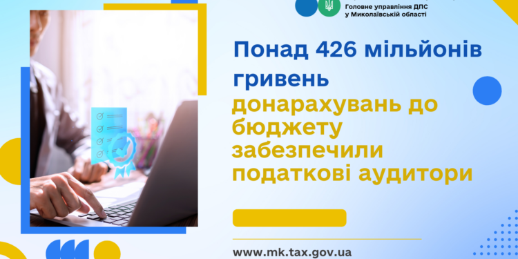Понад 426 млн.грн. донарахувань до бюджету забезпечили податкові аудитори Миколаївщини