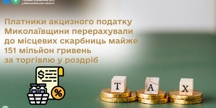 Платники акцизного податку Миколаївщини перерахували до місцевих скарбниць майже 151 млн грн за торгівлю у роздріб