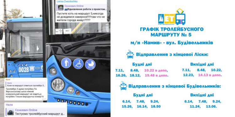 У Миколаєві від завтра відновлюють роботу тролейбусного маршруту №5 (РОЗКЛАД)