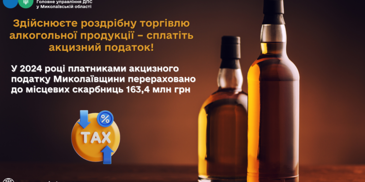 У 2024 році платниками акцизного податку Миколаївщини перераховано до місцевих бюджетів 163,4 млн грн