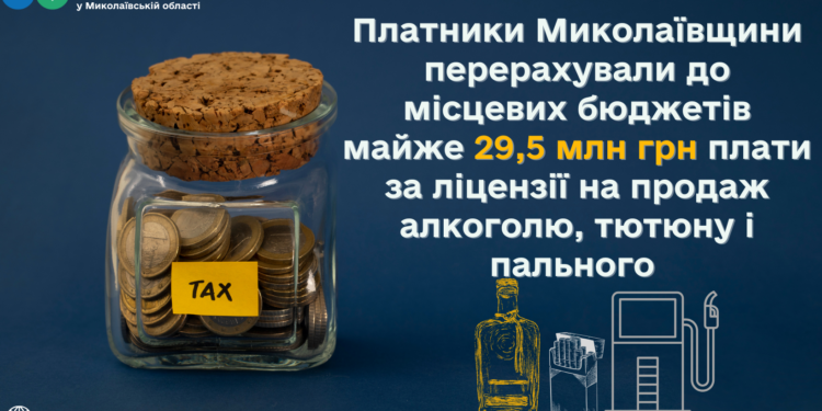 Платники Миколаївщини заплатили у  місцеві бюджети майже 29,5 млн грн за ліцензії на продаж алкоголю, тютюну і пального