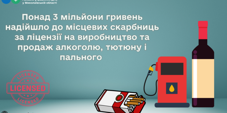 Понад 3 млн грн надійшло до місцевих скарбниць Миколаївщини за ліцензії на виробництво та продаж алкоголю, тютюну і пального