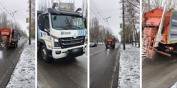КП «ЕЛУ автодоріг» вже обробляє магістралі, бо у Миколаєві засніжило, – кажуть, вночі погода погіршиться