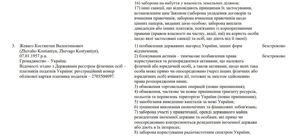 Санкції РНБО запроваджені проти Порошенка, Коломойського, Жеваго, Боголюбова та Медведчука. Безстроково 10