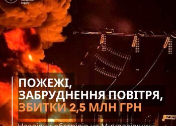 За лютий пожежі на Миколаївщині, спричинені російськими обстрілами, завдали шкоди повітрю на 2,5 млн.грн.