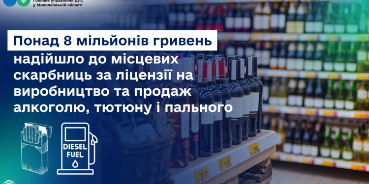 Понад 8 млн. грн. надійшло до місцевих бюджетів Миколаївщини за ліцензії на виробництво та продаж алкоголю, тютюну і пального