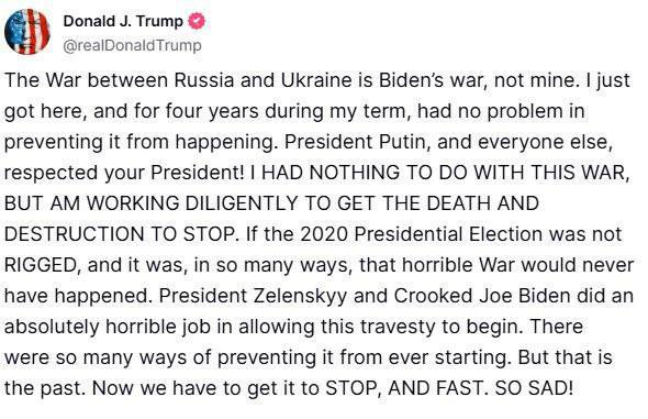 У всьому винний Зеленський і Байден. Трамп зробив нову заяву щодо війни 3 У всьому винний Зеленський і Байден. Трамп зробив нову заяву щодо війни 2