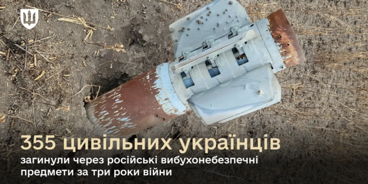 З початку повномасштабної війни через російські міни та снаряди загинуло 335 цивільних, зокрема 18 дітей