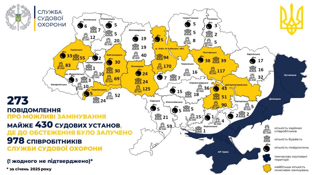 З початку року на Миколаївщині «заміновували» 34 суди (ІНФОГРАФІКА) 3 З початку року на Миколаївщині «заміновували» 34 суди (ІНФОГРАФІКА) 2