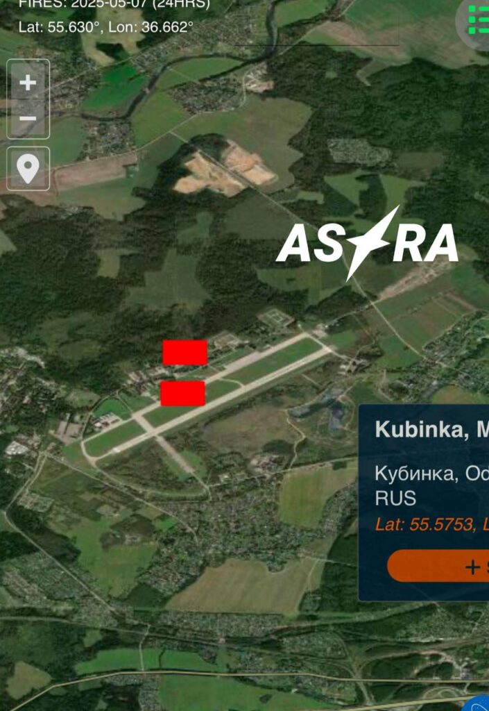 Супутники зафіксували пожежі на аеродромах Шайківка в Калузькій області та Кубинка в Підмосков'ї 3 Супутники зафіксували пожежі на аеродромах Шайківка в Калузькій області та Кубинка в Підмосков'ї 2
