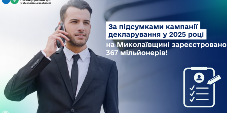 За підсумками кампанії декларування у 2025 році на Миколаївщині зареєстровано 367 мільйонерів!