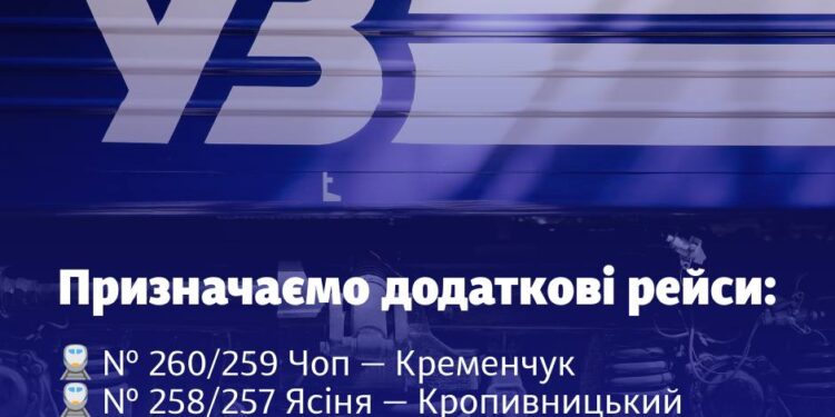 З вересня Укрзалізниця призначає кілька нових поїздів – на Кременчук та Кропивницький