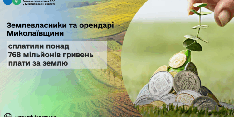 Землевласники та орендарі Миколаївщини сплатили понад 768 млн грн за землю
