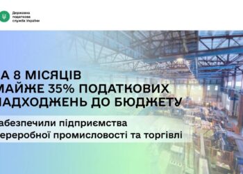 За 8 місяців майже 35 % податкових надходжень до бюджету забезпечили підприємства переробної промисловості та торгівлі, – Карнаух