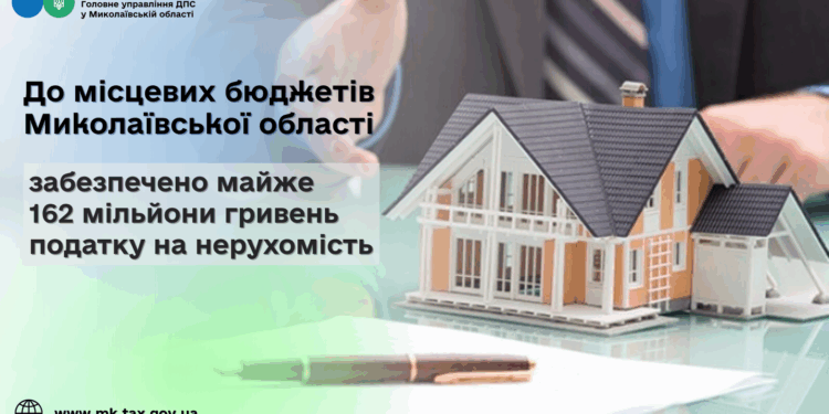 До місцевих бюджетів Миколаївської області забезпечено майже 162 млн.грн. податку на нерухомість