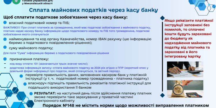 Податкові зобов’язання з плати за землю можна сплатити через касу банку