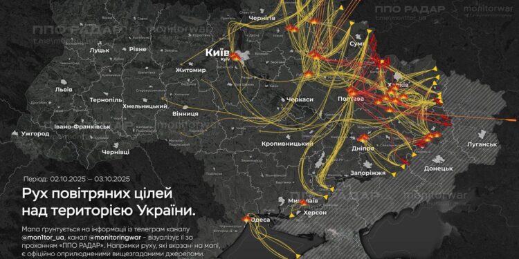 Нічна комбінована ракетно-дронова атака ворога – скільки і чого летіло, за даними моніторів