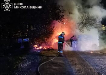 У Миколаєві горів гараж, авто і сміттєві контейнери