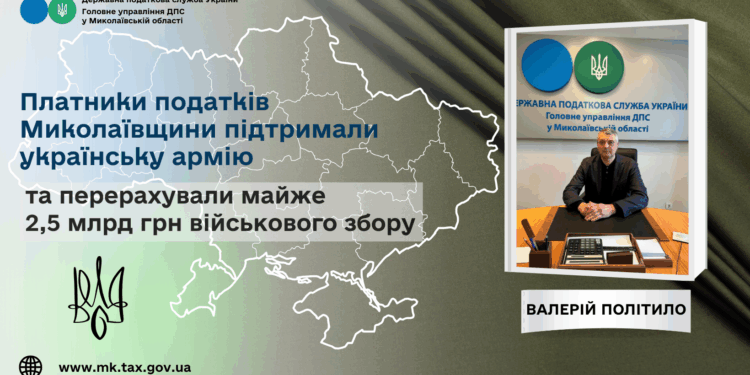 Платники податків Миколаївщини підтримали українську армію та перерахували майже 2,5 млрд грн військового збору