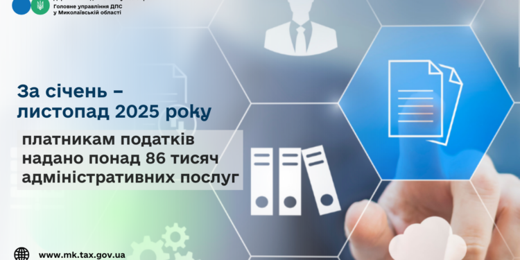 За січень – листопад 2025 року платникам податків Миколаївщини надано понад 86 тисяч адміністративних послуг