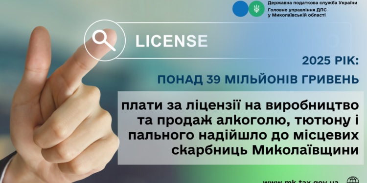 2025 рік: до місцевих бюджетів Миколаївщини надійшло понад 39 млн грн за ліцензії на виробництво та продаж алкоголю, тютюну і пального
