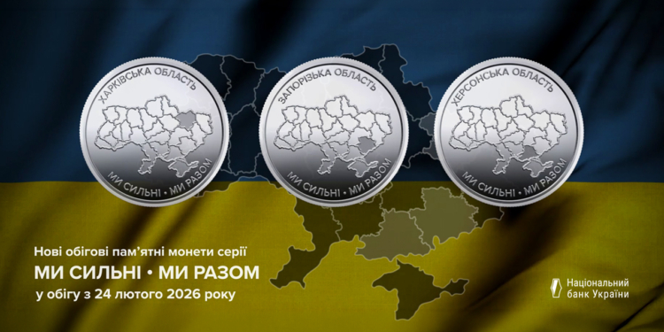 Нацбанк випустив три пам’ятні монети із серії “Ми сильні. Ми разом” – вони присвячені прифронтовим регіонам