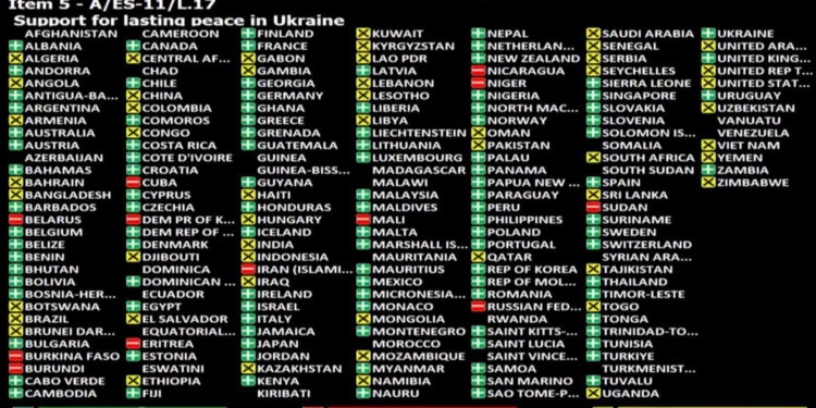 Генасамблея ООН підтримала резолюцію про тривалий мир в Україні. Проти 12 країн