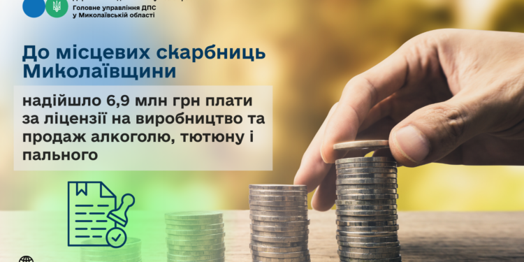До місцевих скарбниць Миколаївщини надійшло 6,9 млн грн плати за ліцензії на виробництво та продаж алкоголю, тютюну і пального