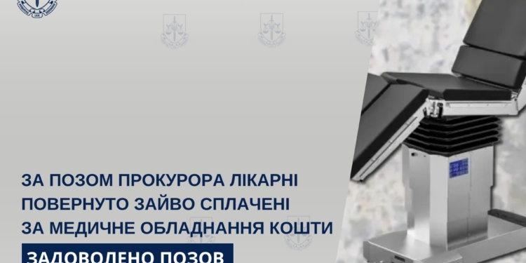 За позовом прокурора лікарні Миколаєва повернуть зайво сплачені 120 тис.грн. за медичне обладнання