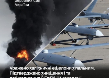 Уражено залізничні ешелони з пальним, підтверджено знищення одного та пошкодження 3 БпЛА “Иноходец” – Генштаб