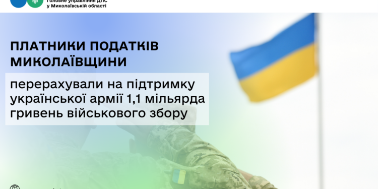 Платники податків Миколаївщини перерахували на підтримку української армії 1,1 млрд грн військового збору