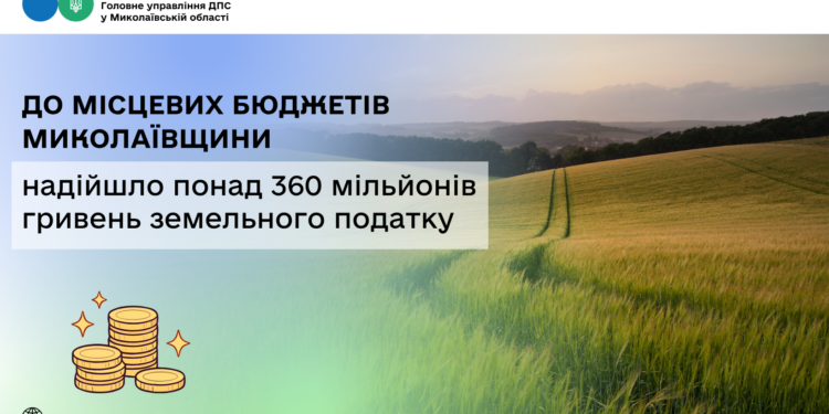 До місцевих бюджетів Миколаївщини надійшло понад 360 млн грн земельного податку