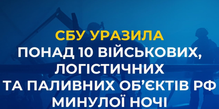СБУ уразила понад 10 військових, логістичних та паливних об’єктів рф минулої ночі