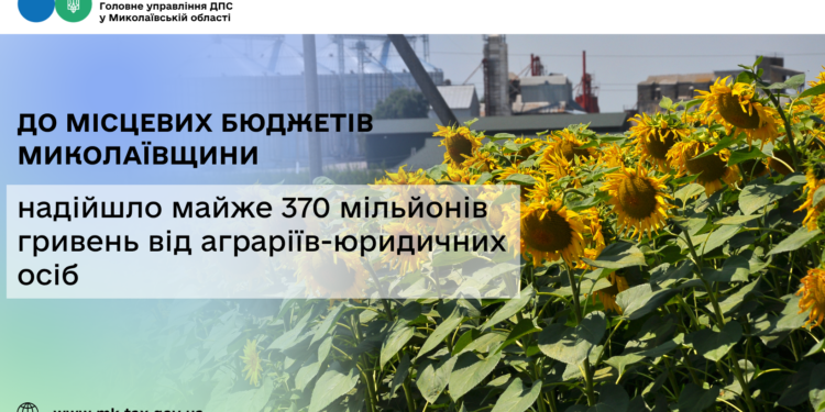 До місцевих бюджетів Миколаївщини надійшло майже 370 млн грн від аграріїв-юридичних осіб