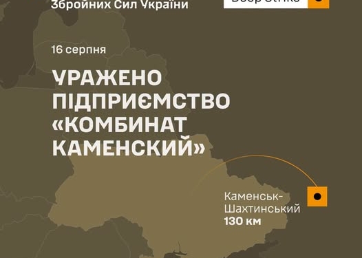 Уражено підприємство «Комбинат Каменский», яке виробляє тверде ракетне паливо – Генштаб