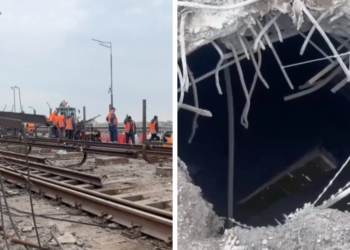 Південний міст у Києві атакований 4 “Іскандерами”, утворилася наскрізна діра (ВІДЕО)