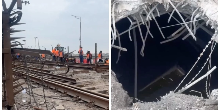 Південний міст у Києві атакований 4 “Іскандерами”, утворилася наскрізна діра (ВІДЕО)